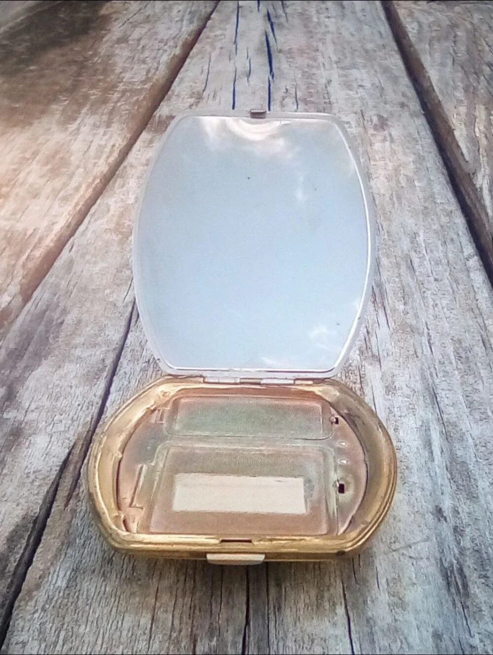 Vintage Floral Powder Compact Mirror Cream Yellow Vanity Case